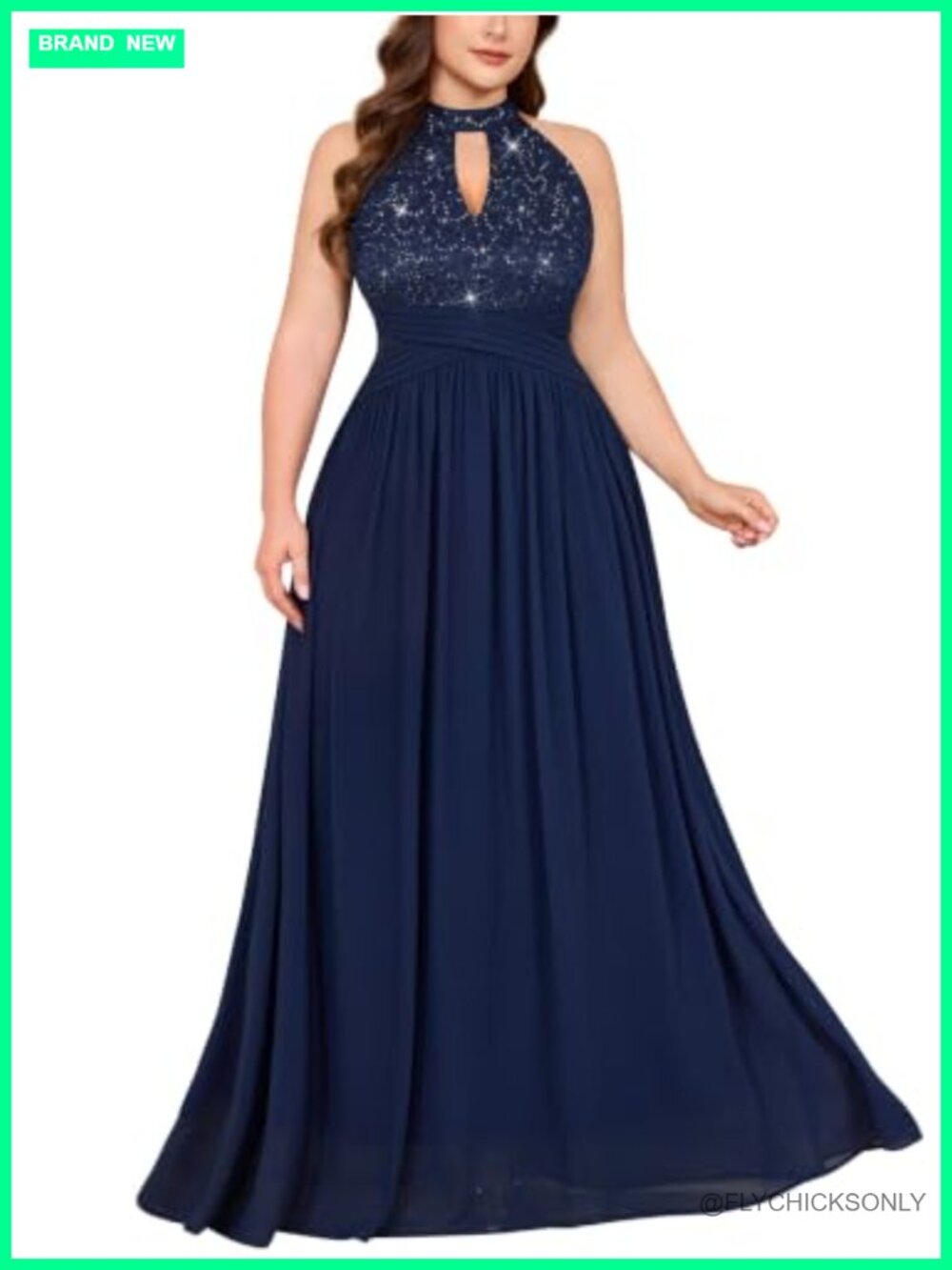 Plus Size Sequin Lace Halter Maxi Dress Formal Evening Gown
